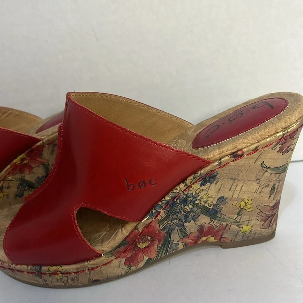 Boc Born Concepts Red‎ Floral Cork High Heel Wedges Size 6
